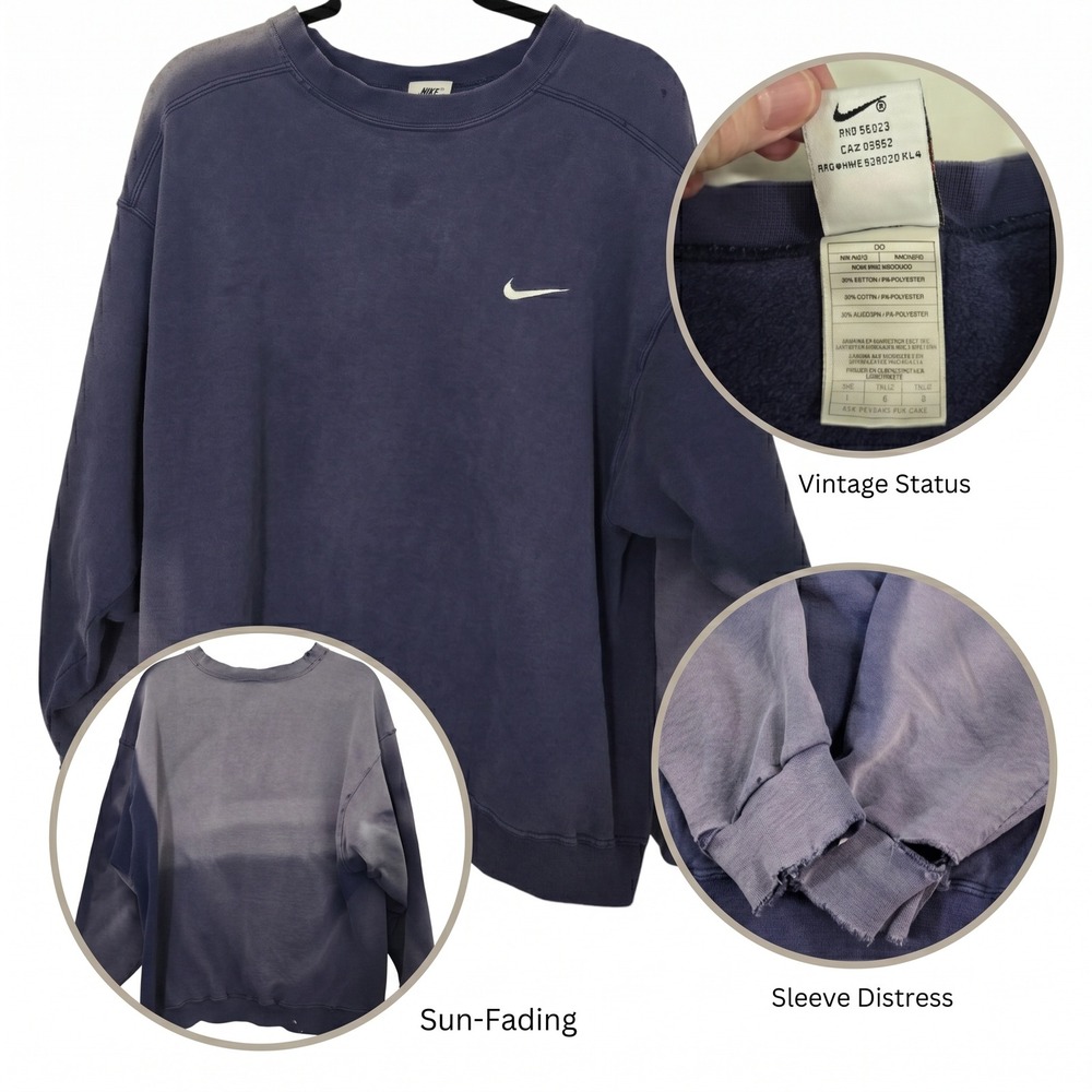 VTG Nike Sweatshirt Made in USA Components Thrashed Sun Faded Blue Large Gorp